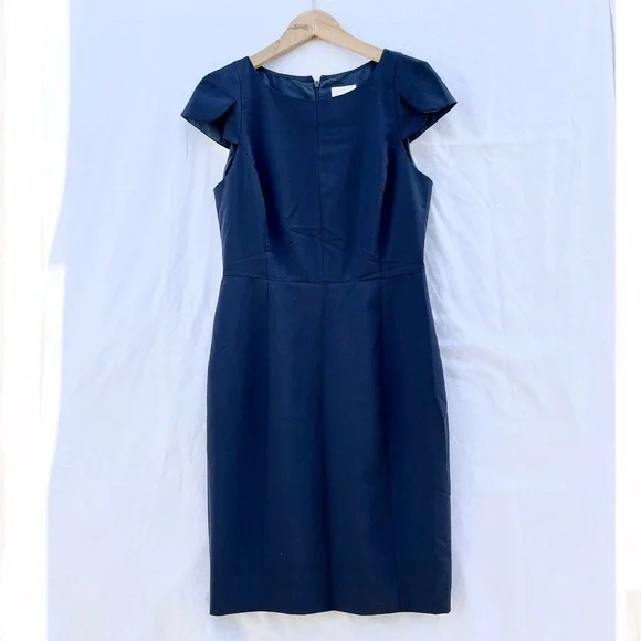 J.CREW | TULIP SLEEVE SUITING SHEATH DRESS IN NAVY SIZE 4 - Picture 3 of 9